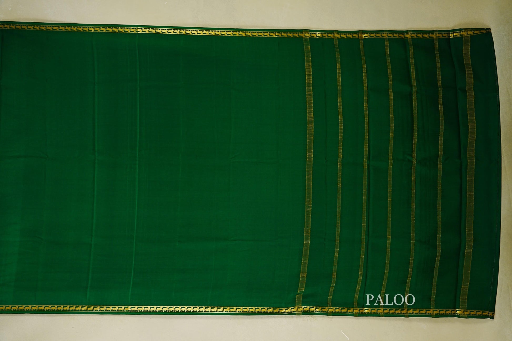 Bottle Green with gold borders Mysore Silk Saree paloo