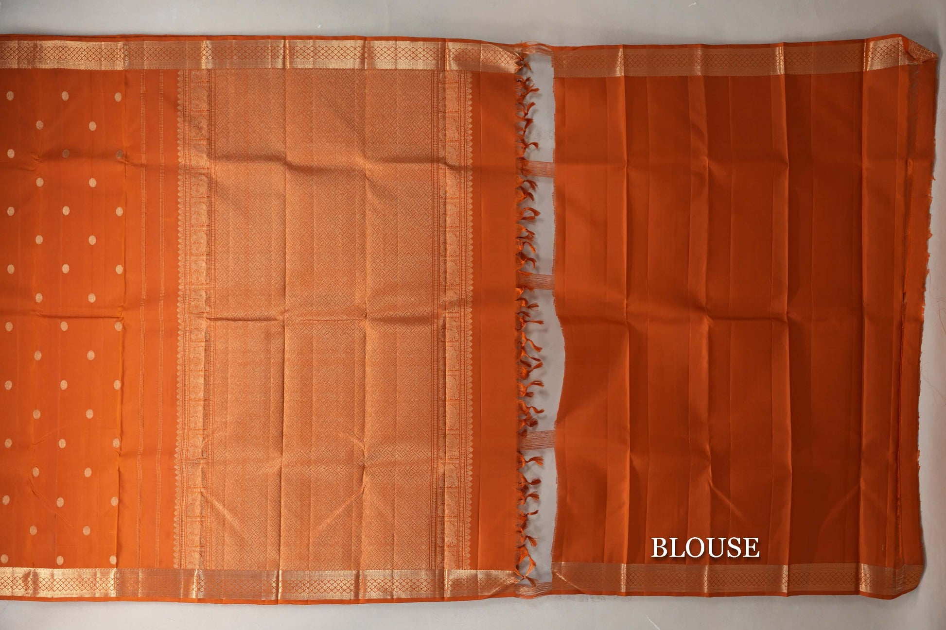 Mango Orange Vintage Kanjivaram Silk Saree blouse