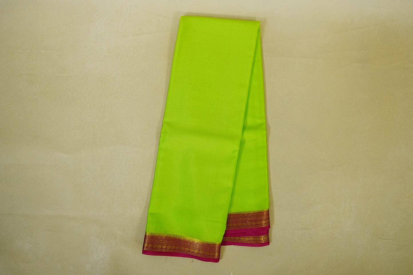 Parrot Green with rani pink borders Mysore Silk Saree 