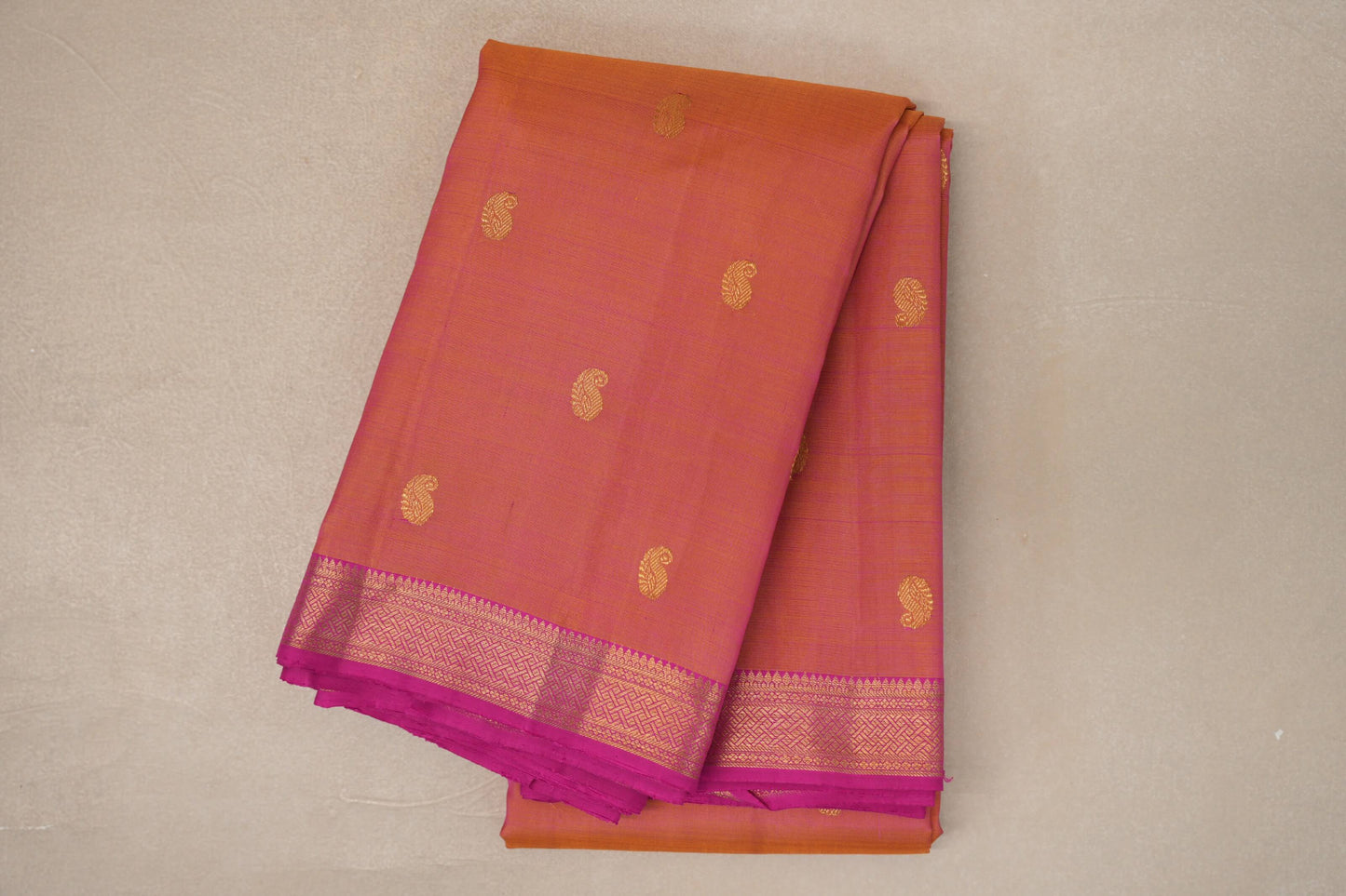 Dual Tone of Yellow & Pink with Bright Pink Borders Vintage Kanjivaram Silk Saree