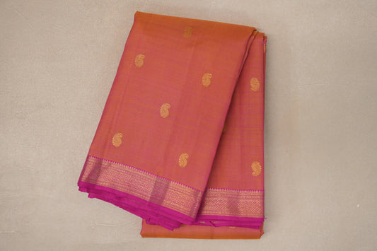 Dual Tone of Yellow & Pink with Bright Pink Borders Vintage Kanjivaram Silk Saree