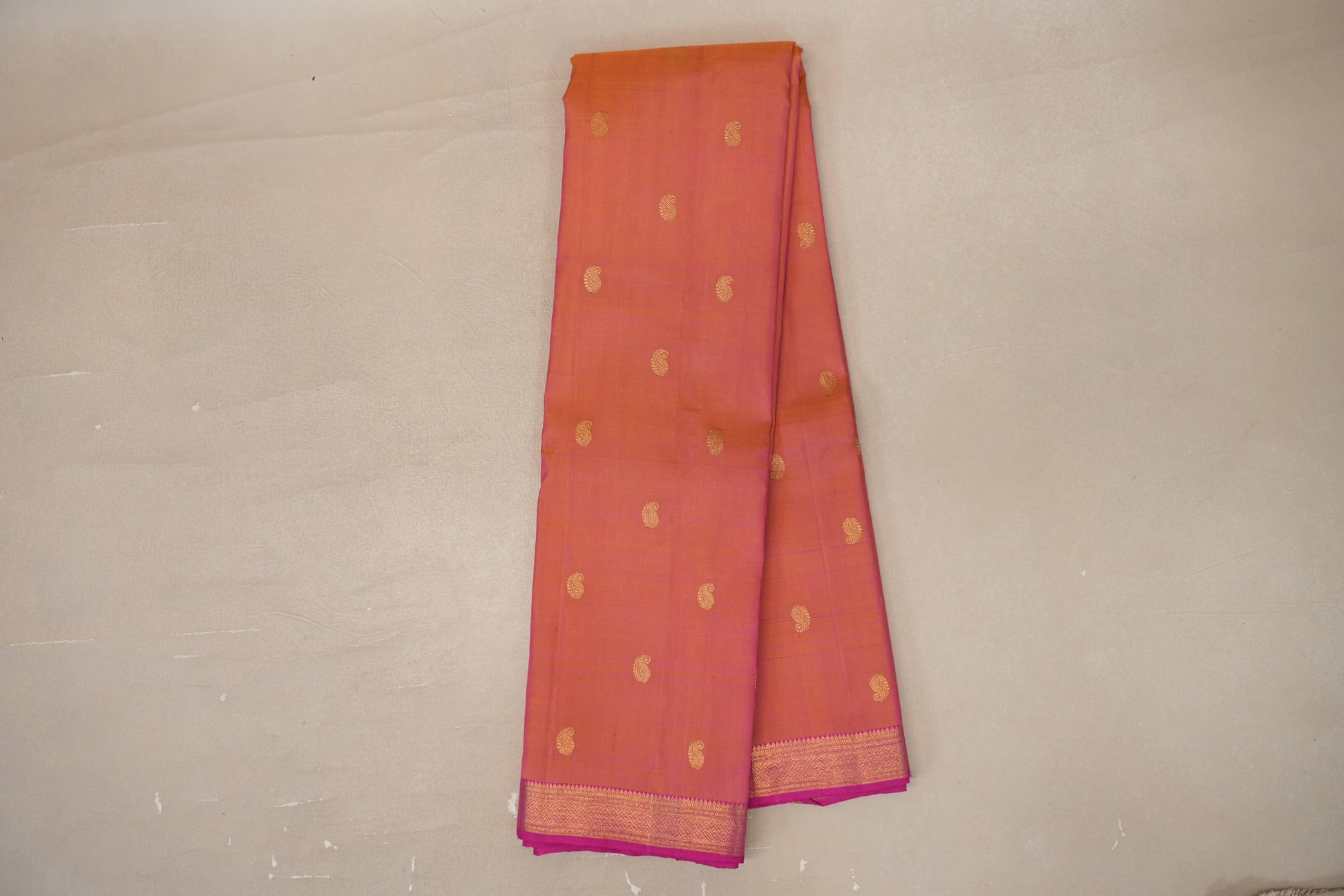 Online Dual Tone of Yellow & Pink with Bright Pink Borders Vintage Kanjivaram Silk Saree