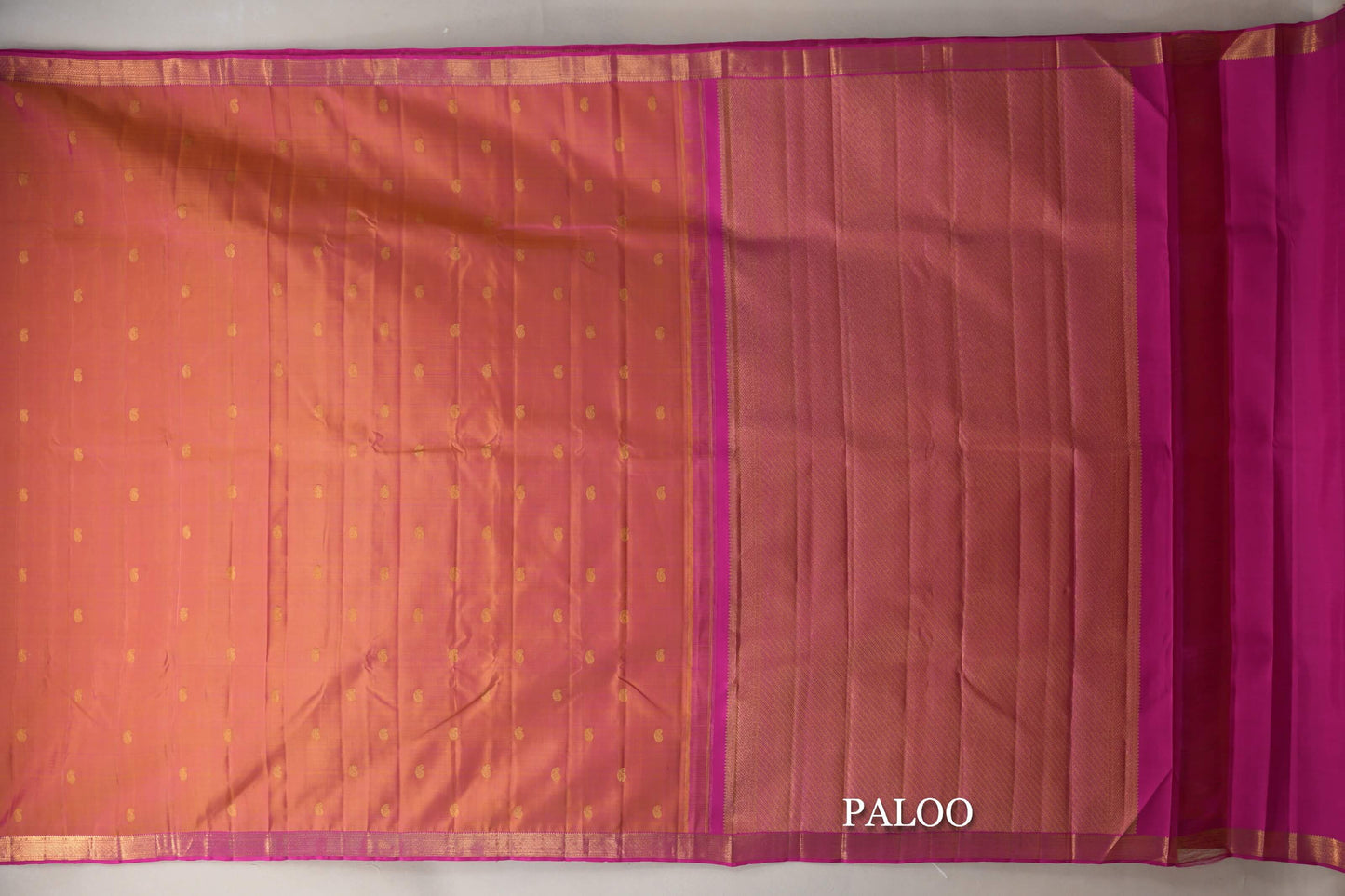 Dual Tone of Yellow & Pink with Bright Pink Borders Vintage Kanjivaram Silk Saree paloo