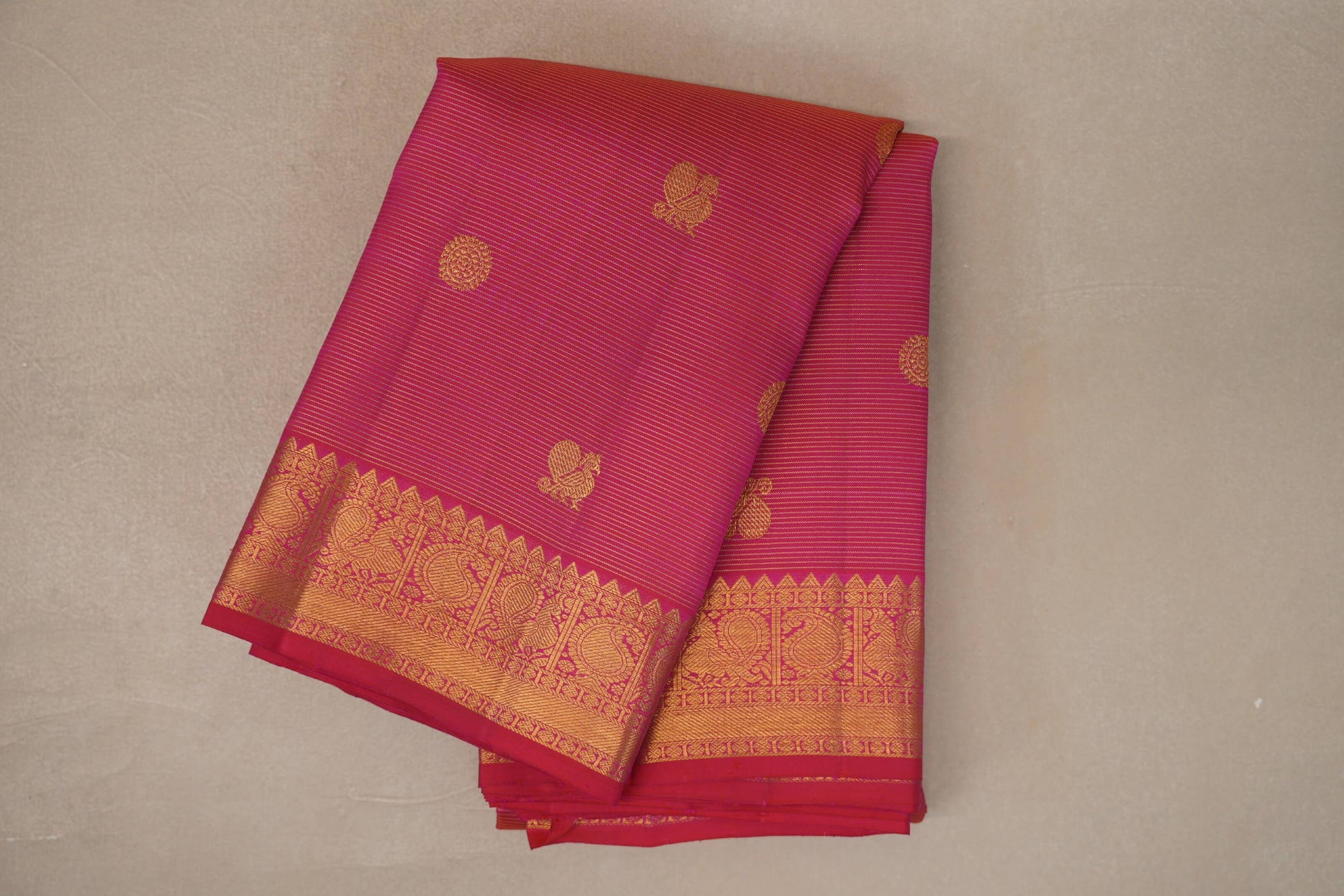 Orangish Pink Vaira Oosi Vintage Kanjivaram Silk Saree