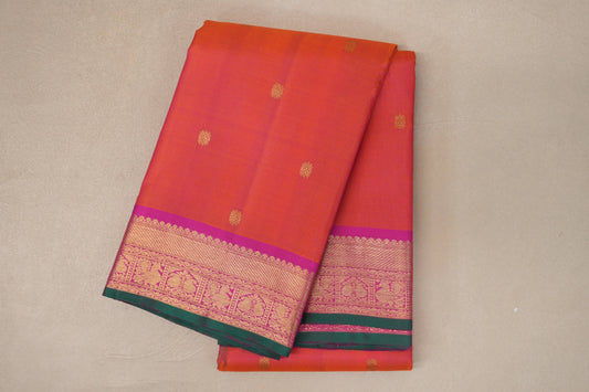 Dual Tone of Orange & Pink with Bright Pink Borders Vintage Kanjivaram Silk Saree