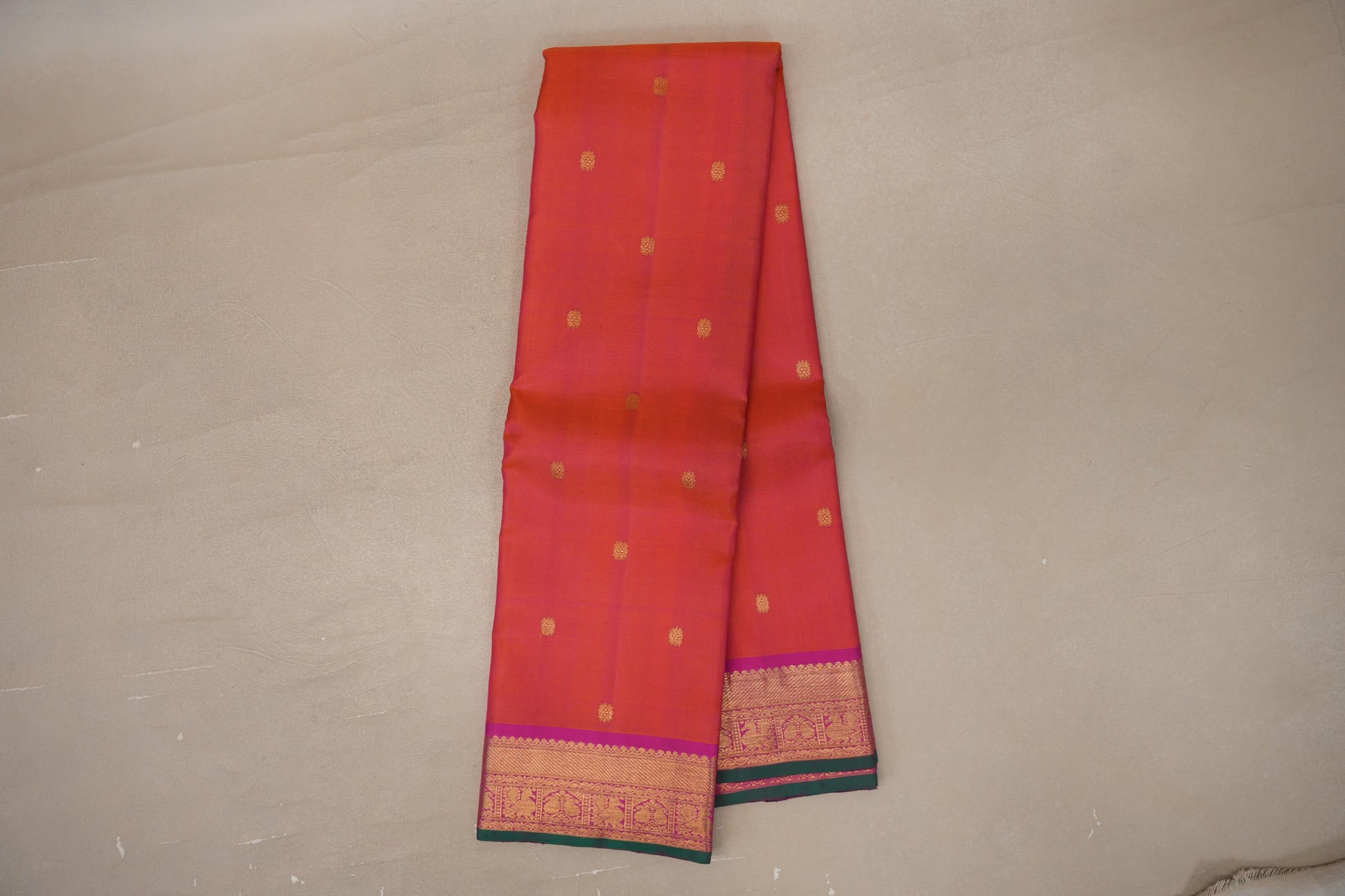 Online Dual Tone of Orange & Pink with Bright Pink Borders Vintage Kanjivaram Silk Saree