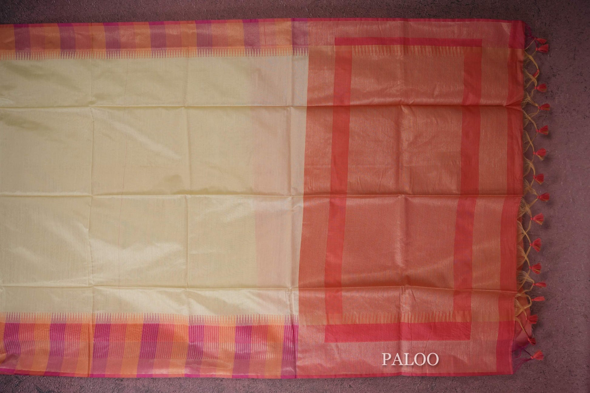 cream semi tussar silk saree paloo