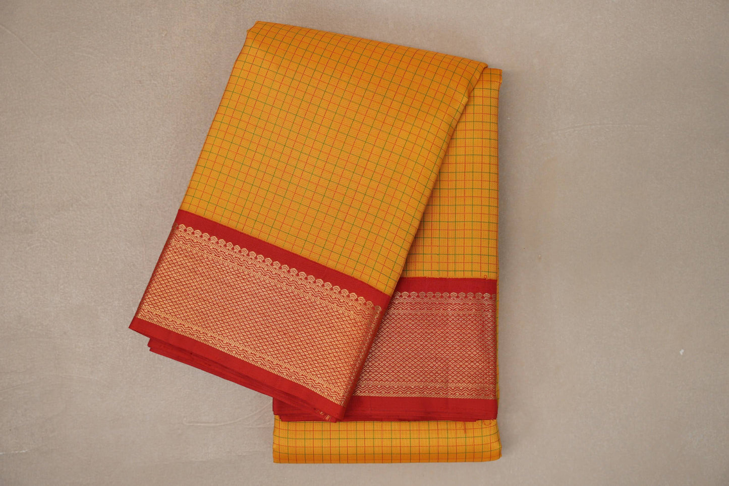 Bright Yellow with Tomato Red Borders Vintage Kanjivaram Silk Saree