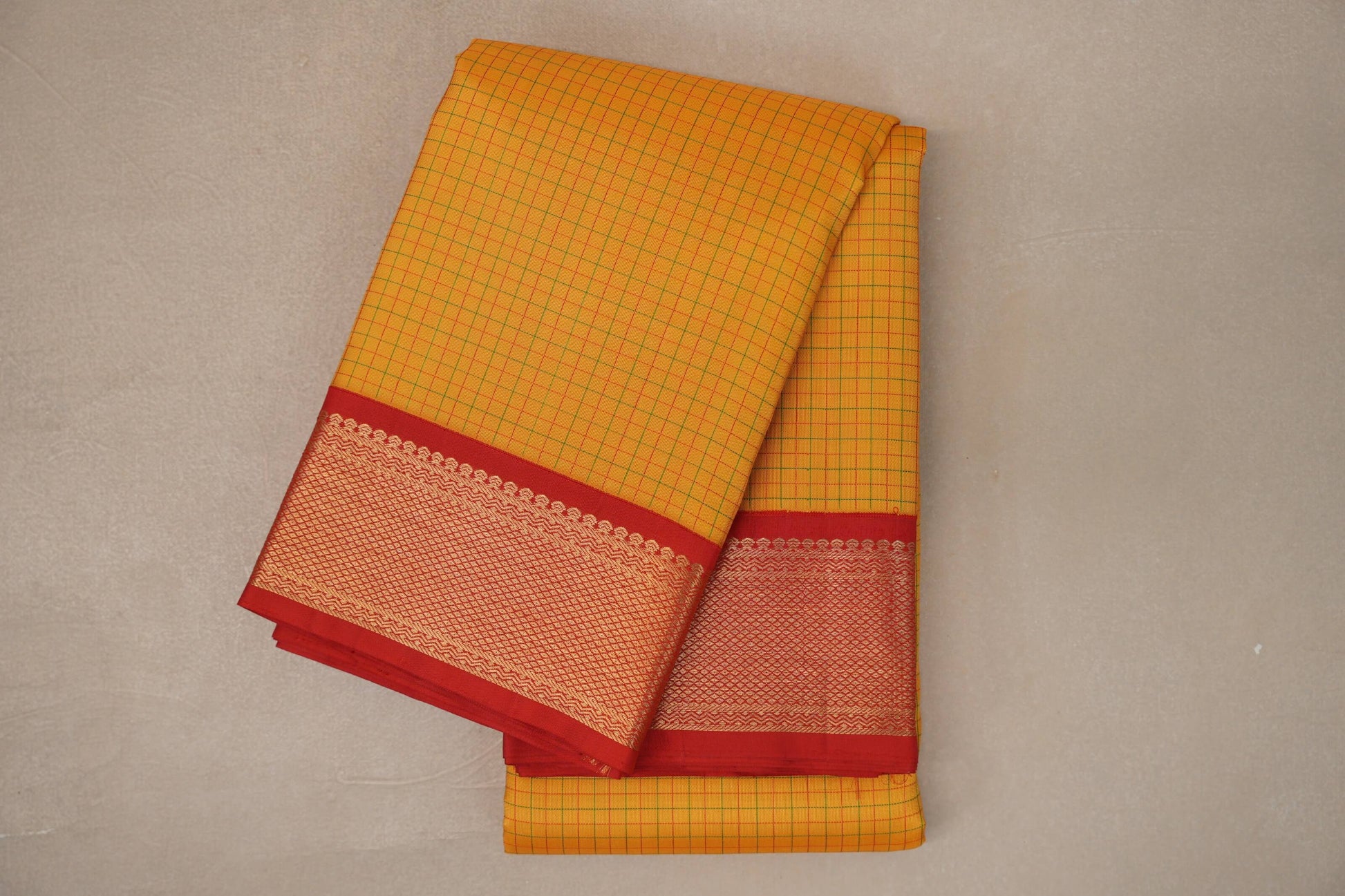 Bright Yellow with Tomato Red Borders Vintage Kanjivaram Silk Saree