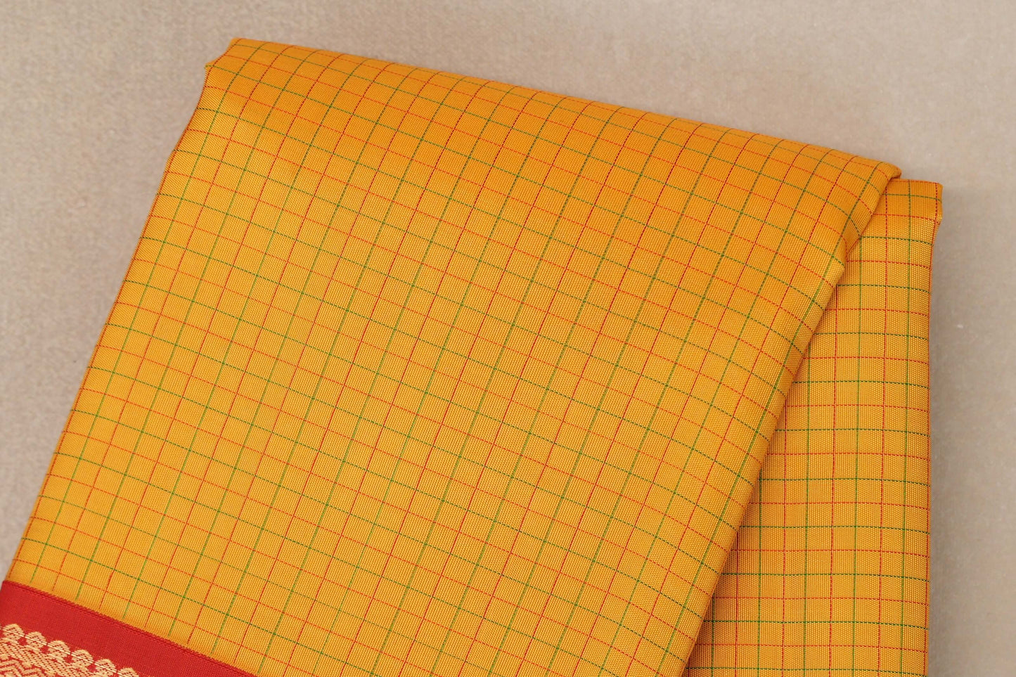 Bright Yellow with Tomato Red Borders Vintage Kanjivaram Silk Saree body