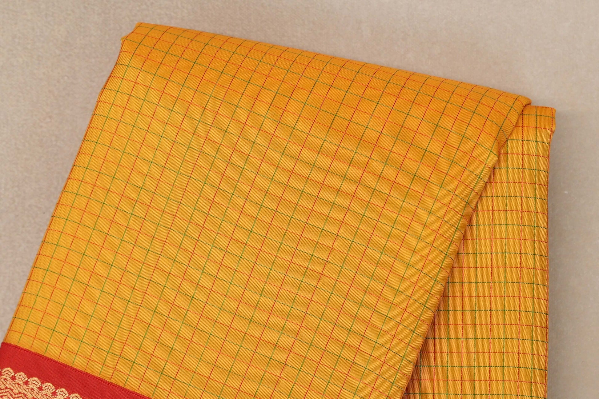 Bright Yellow with Tomato Red Borders Vintage Kanjivaram Silk Saree body