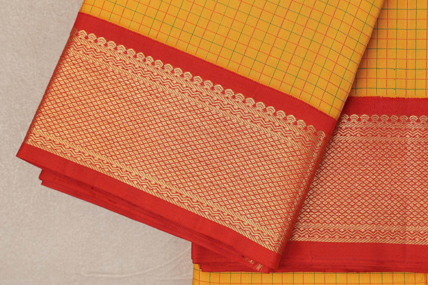 Bright Yellow Vintage Kanjivaram Silk Saree border