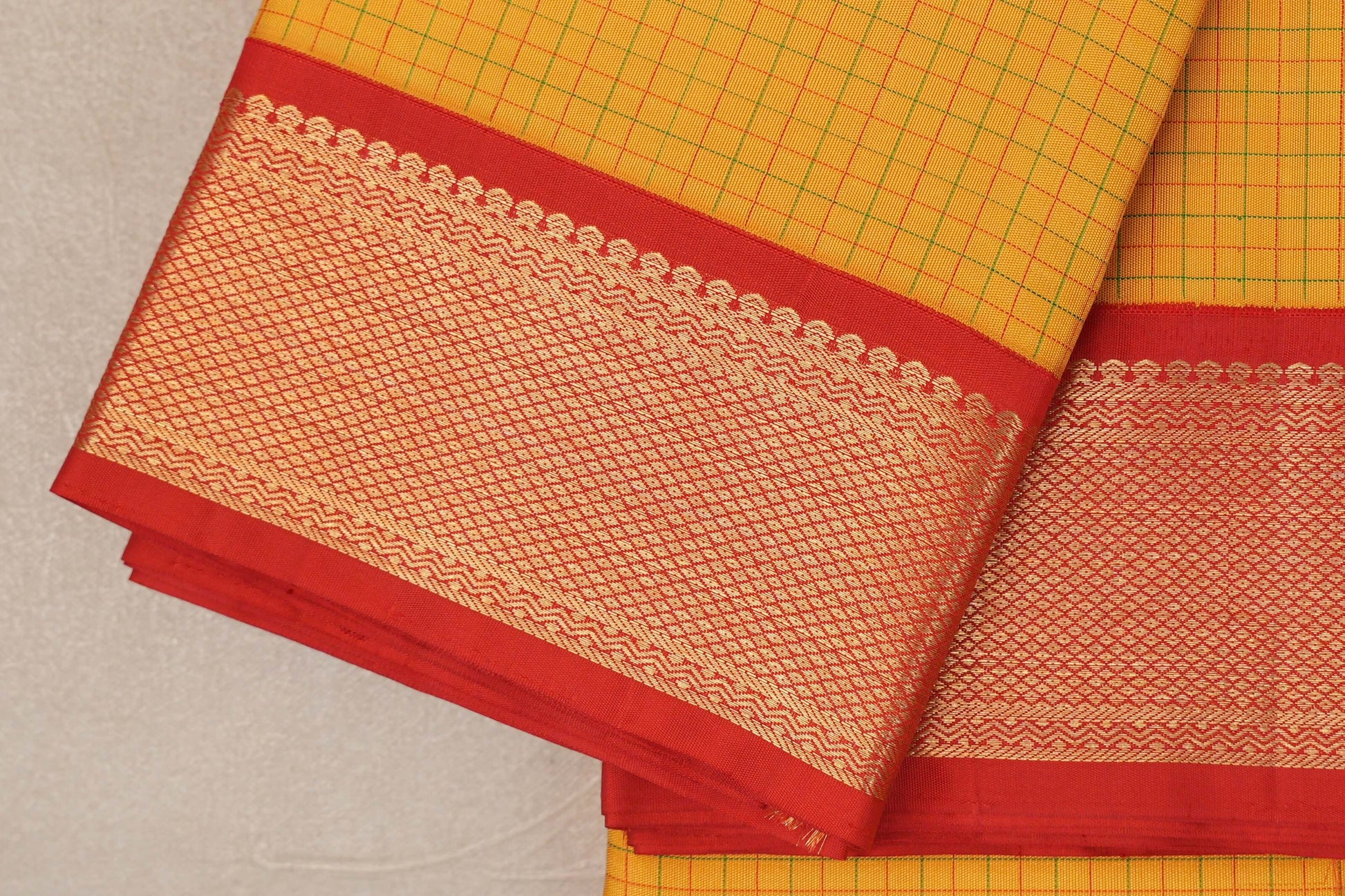 Bright Yellow Vintage Kanjivaram Silk Saree border