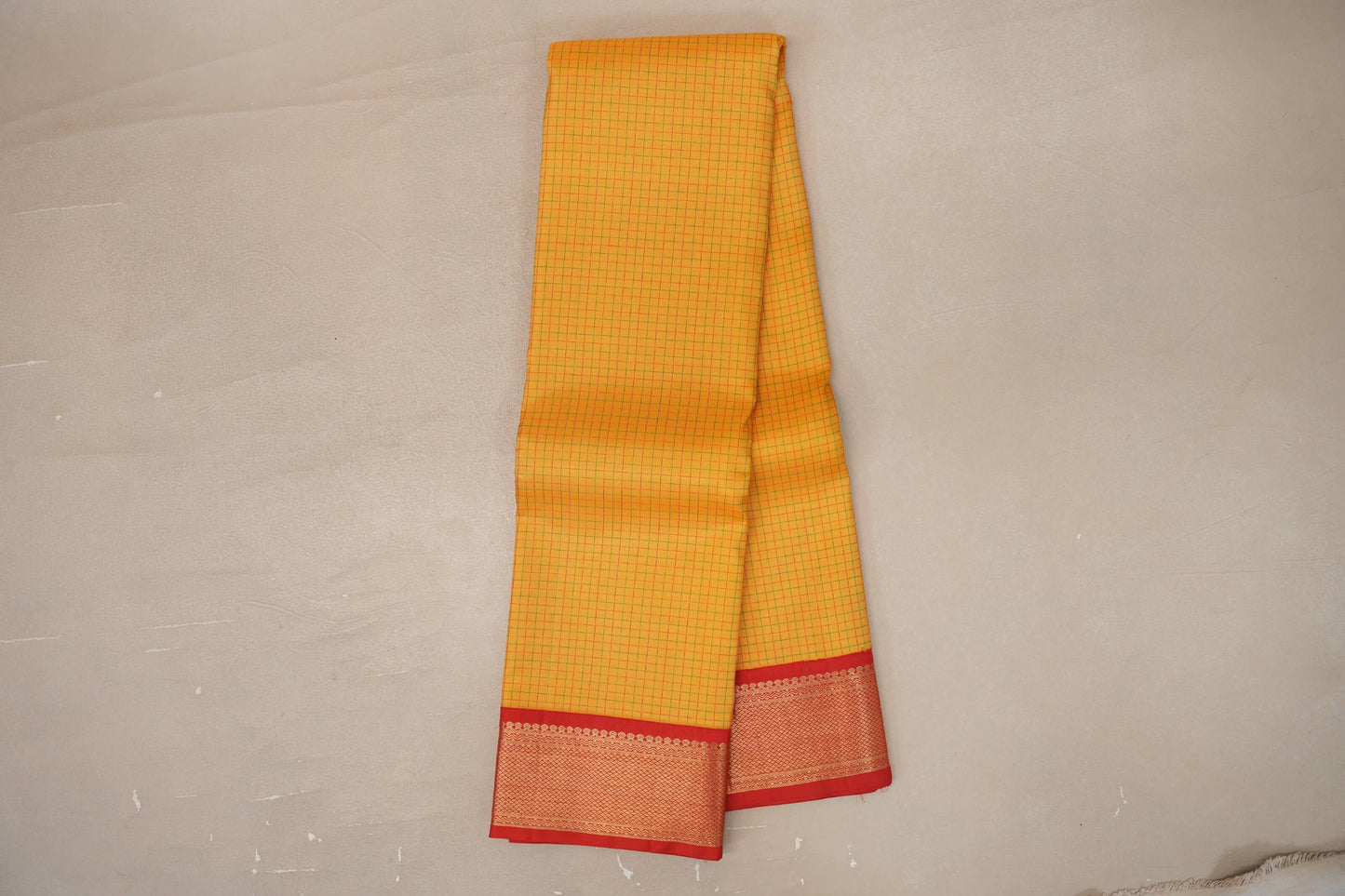 Online Bright Yellow with Tomato Red Borders Vintage Kanjivaram Silk Saree
