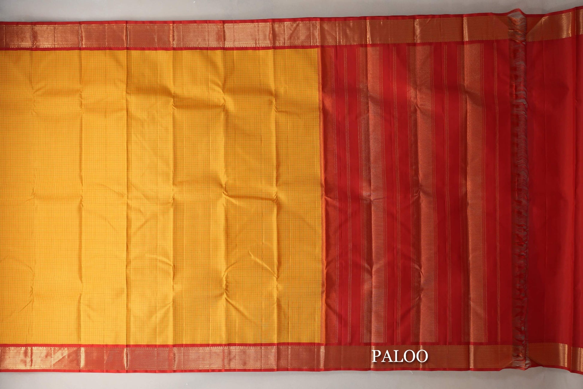 Bright Yellow with Tomato Red Borders Vintage Kanjivaram Silk Saree paloo