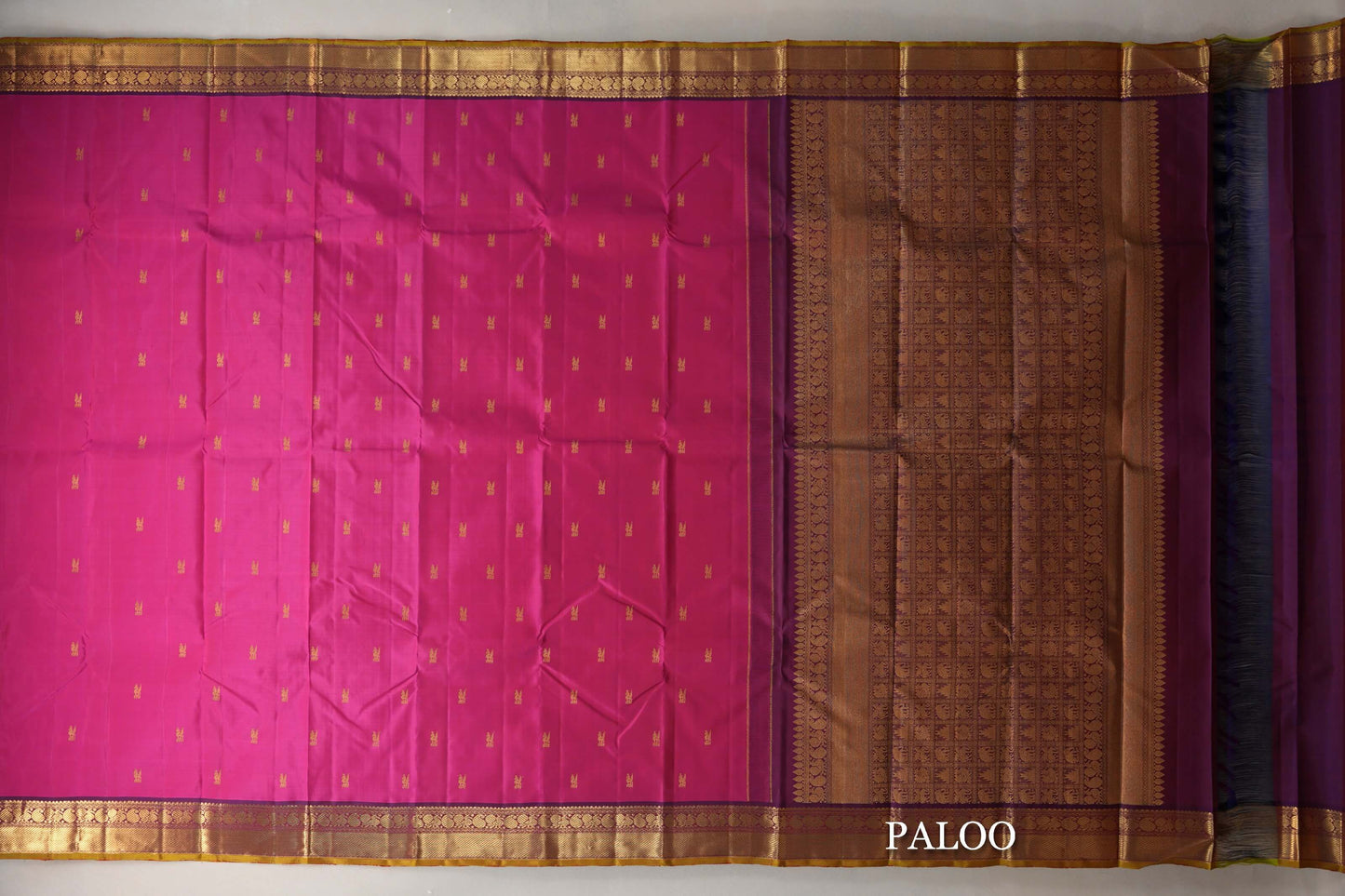 Orangish Pink Vintage Kanjivaram Silk Saree paloo