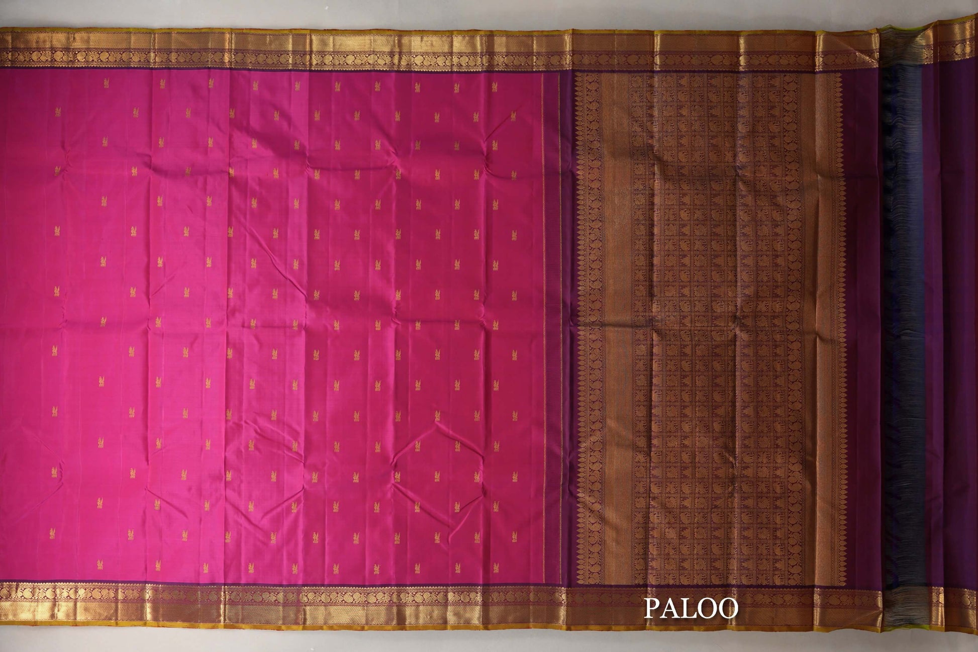 Orangish Pink Vintage Kanjivaram Silk Saree paloo