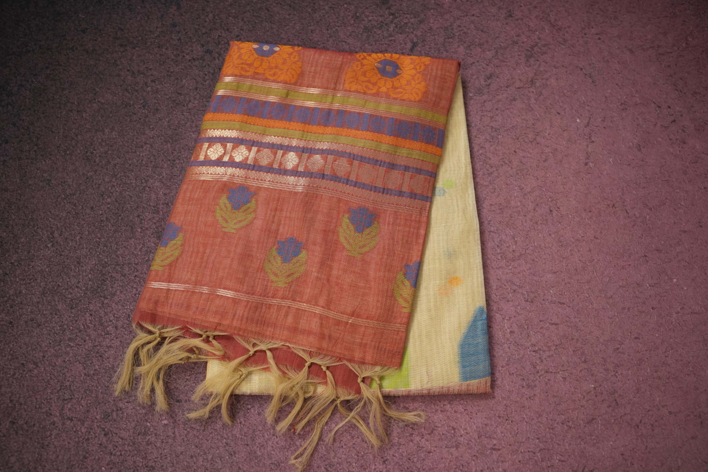 cream semi tussar silk saree