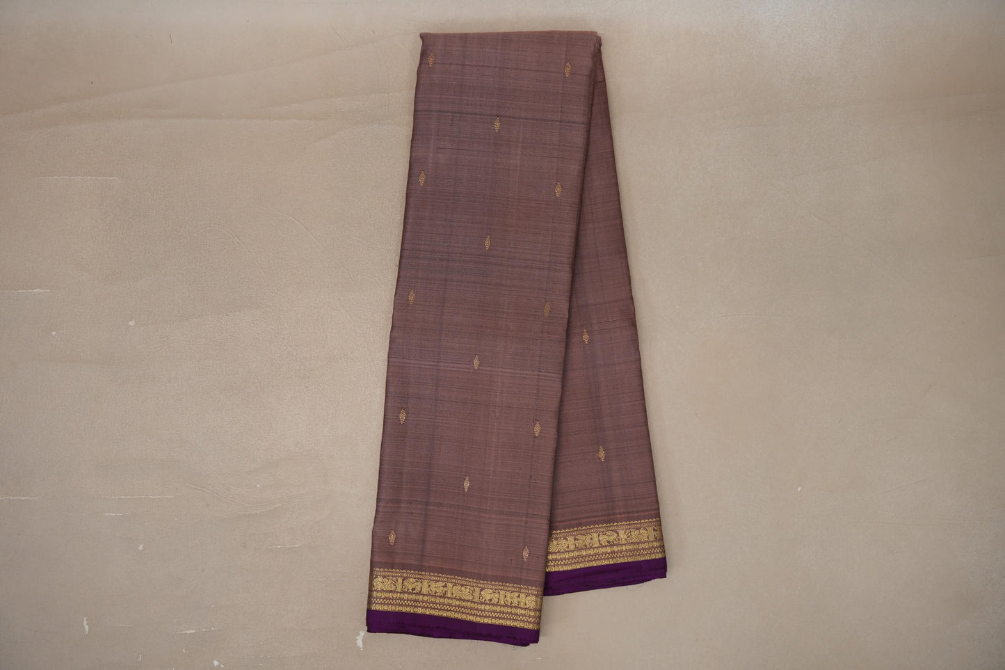 Online Light Coffee Brown with Deep Purple Borders Vintage Kanjivaram Silk Saree