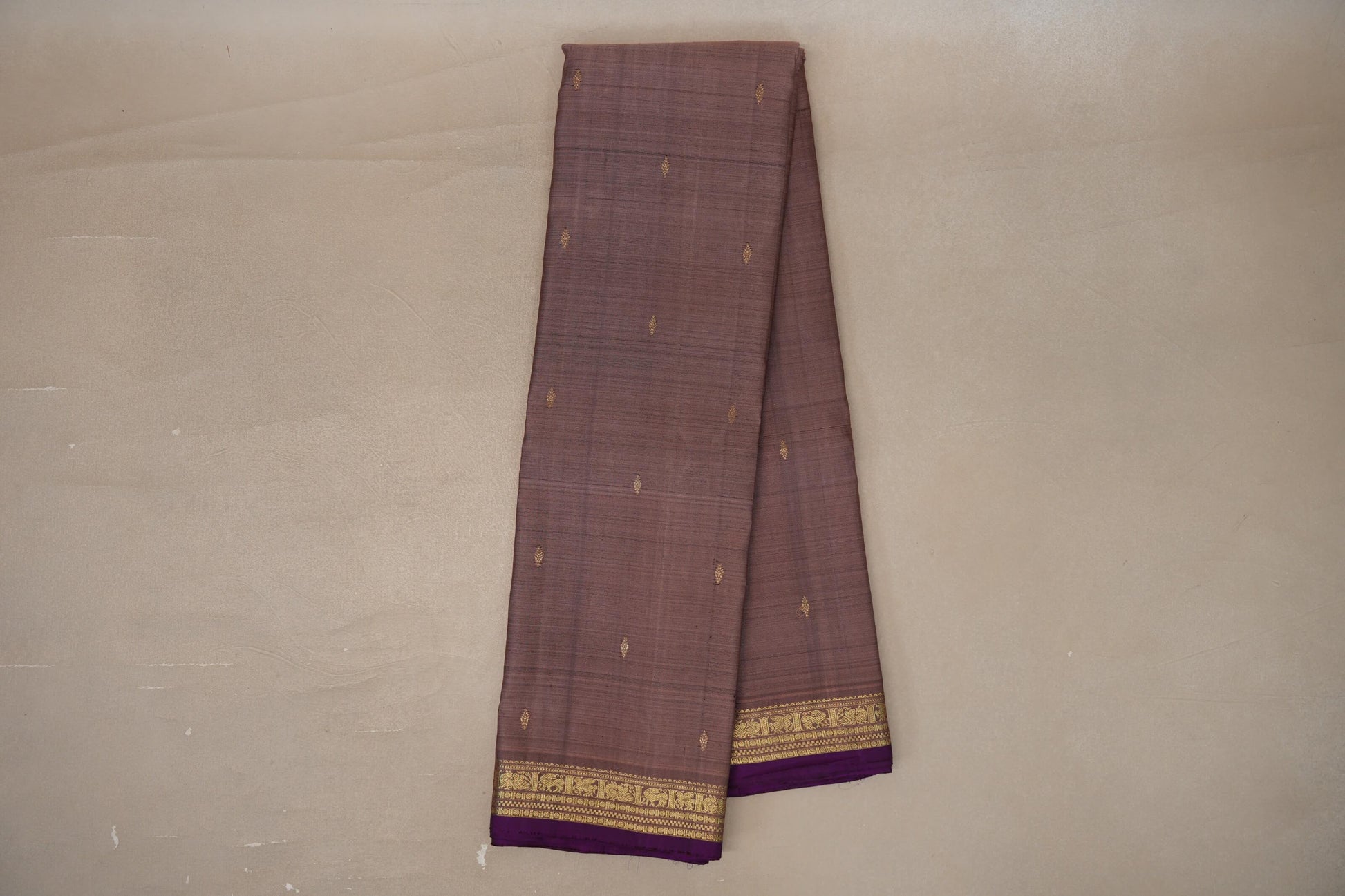 Online Light Coffee Brown with Deep Purple Borders Vintage Kanjivaram Silk Saree