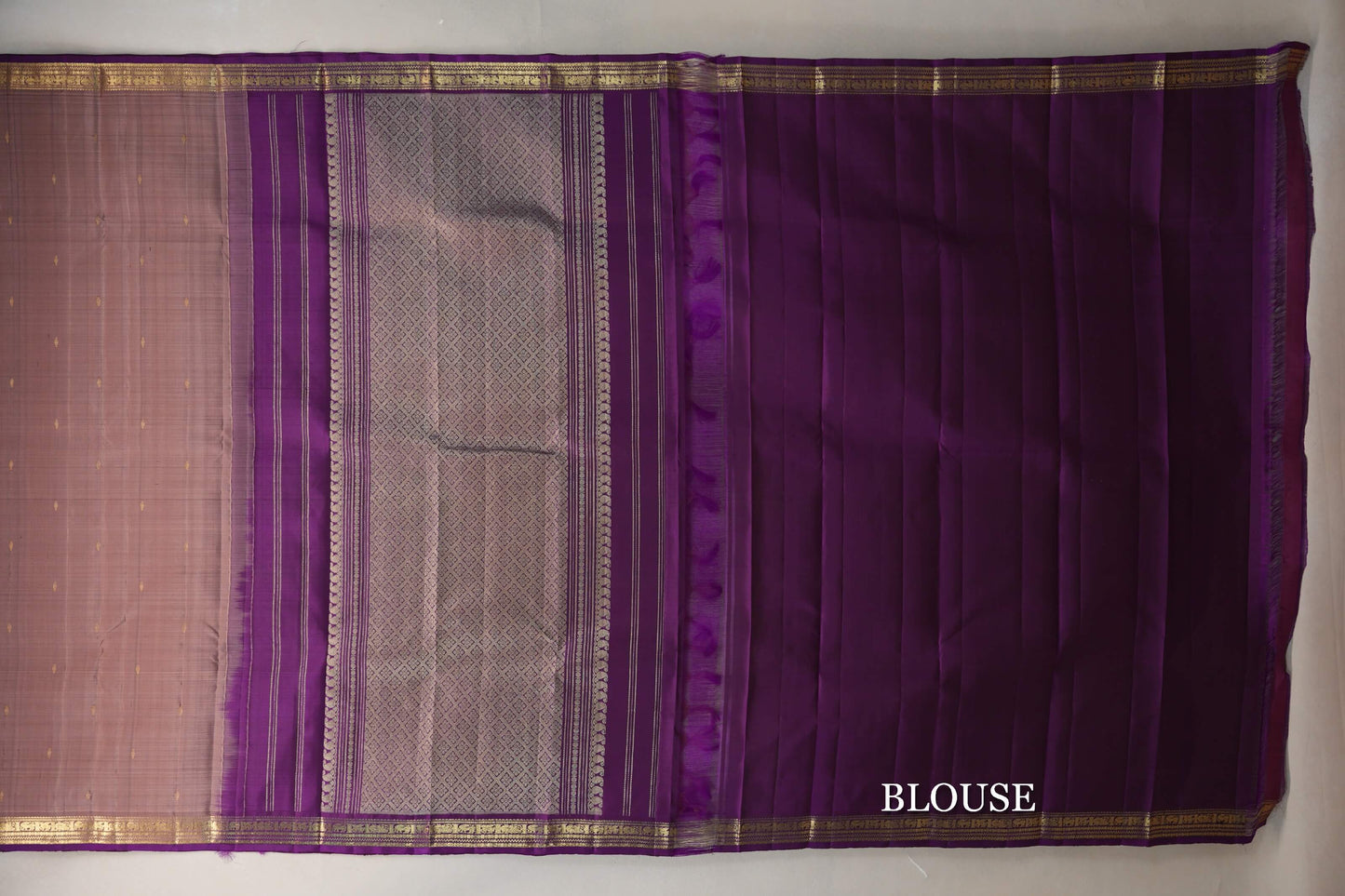 Light Coffee Brown with Deep Purple Borders Vintage Kanjivaram Silk Saree blouse