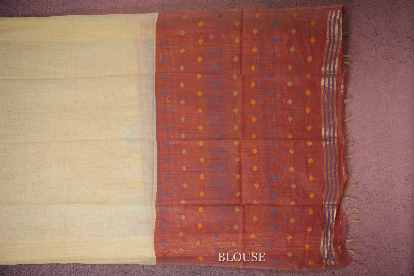 cream semi tussar silk saree blouse