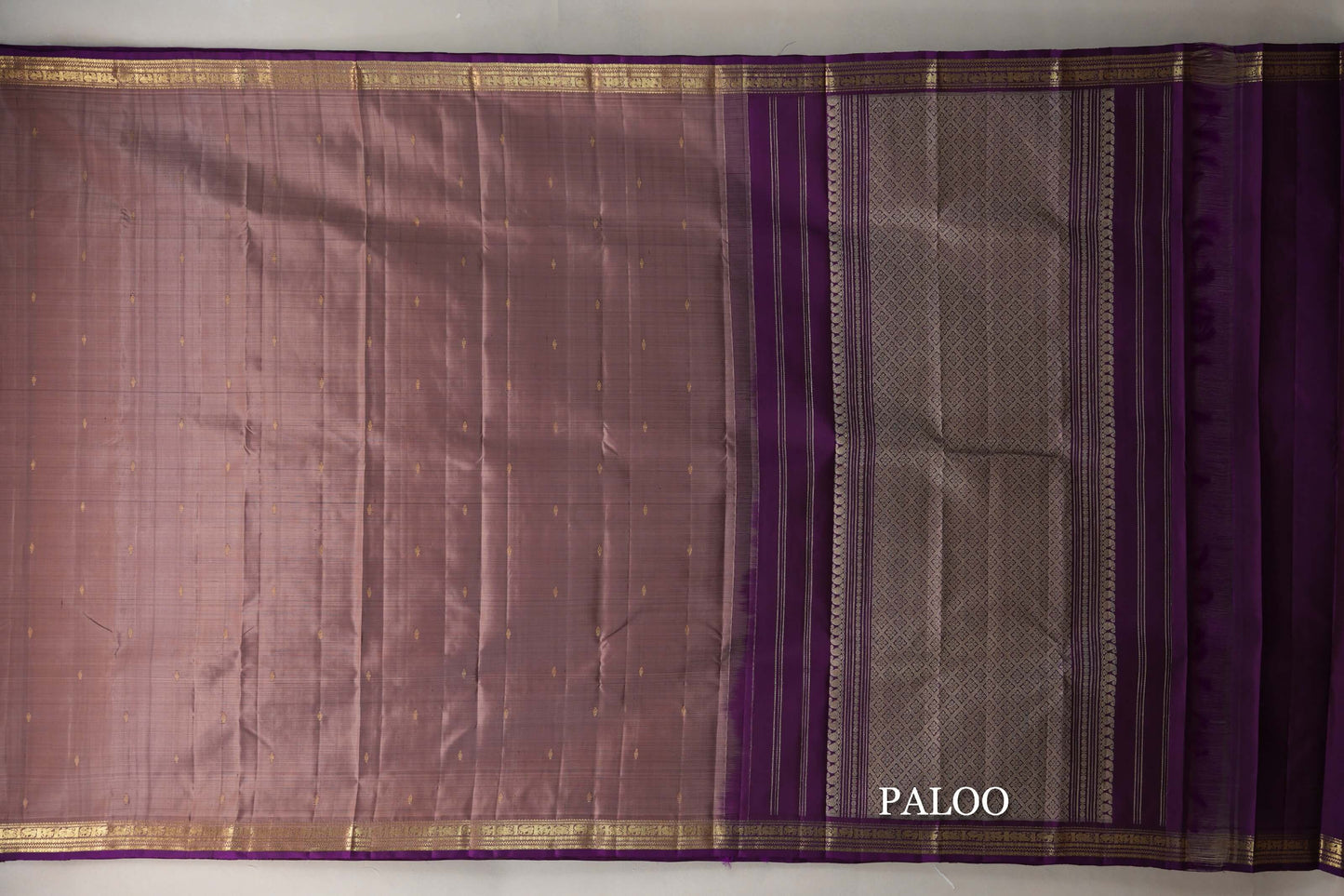Light Coffee Brown with Deep Purple Borders Vintage Kanjivaram Silk Saree paloo