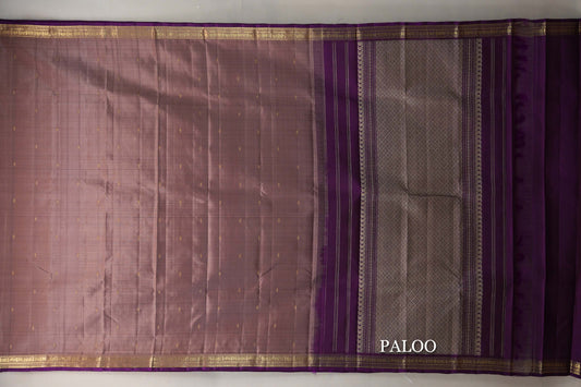 Light Coffee Brown with Deep Purple Borders Vintage Kanjivaram Silk Saree paloo