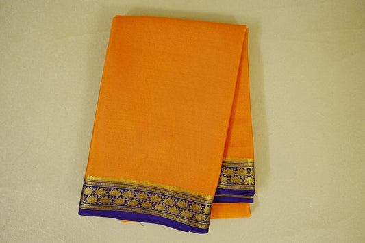 Turmeric Orange with dark royal purple borders Mysore Silk Saree