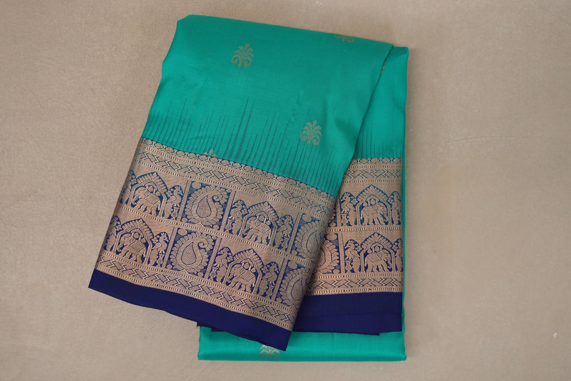 Aqua Green with Deep Green Borders Light Weight Kanjivaram Silk Saree