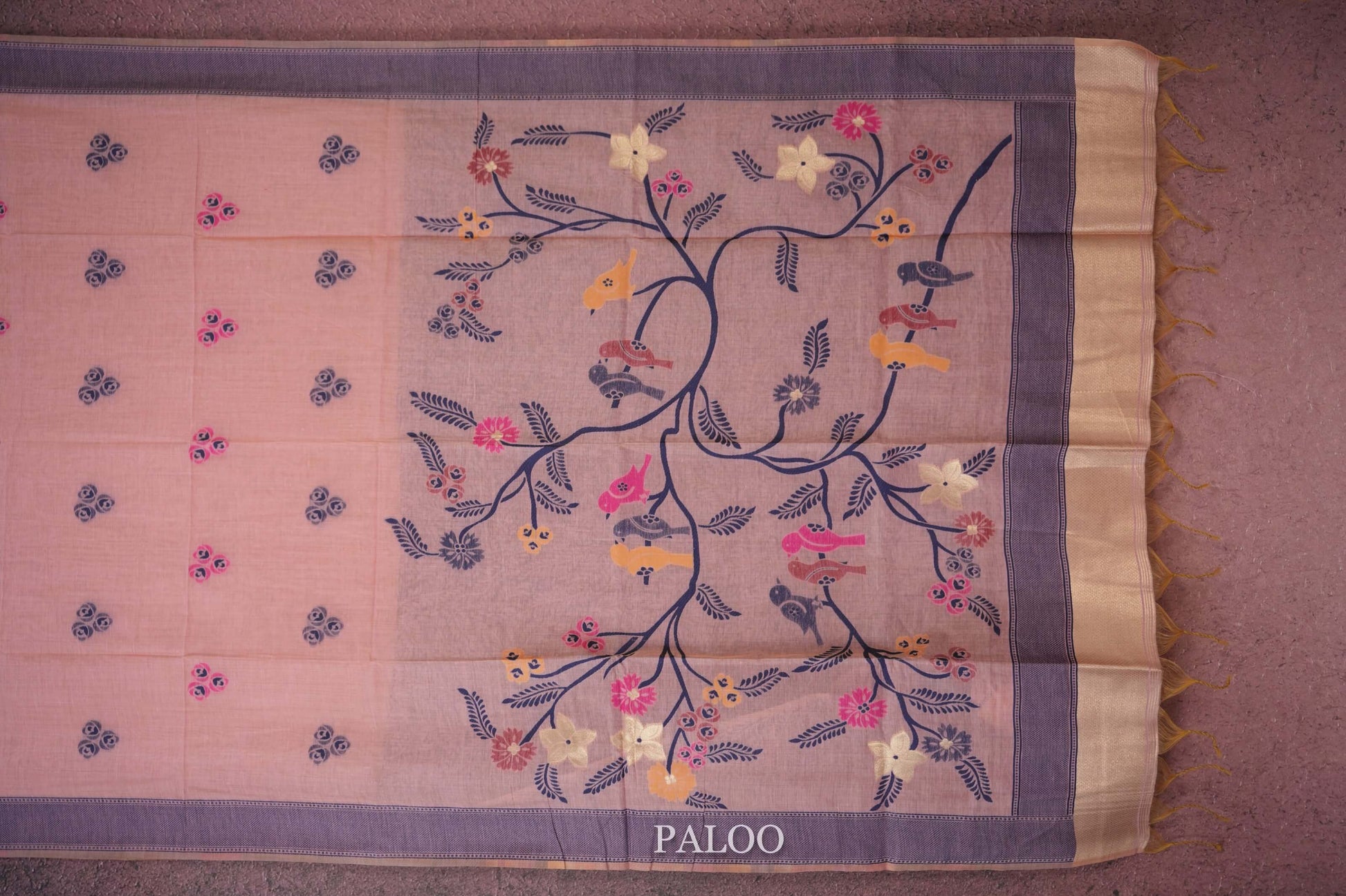 pink semi tussar silk saree paloo