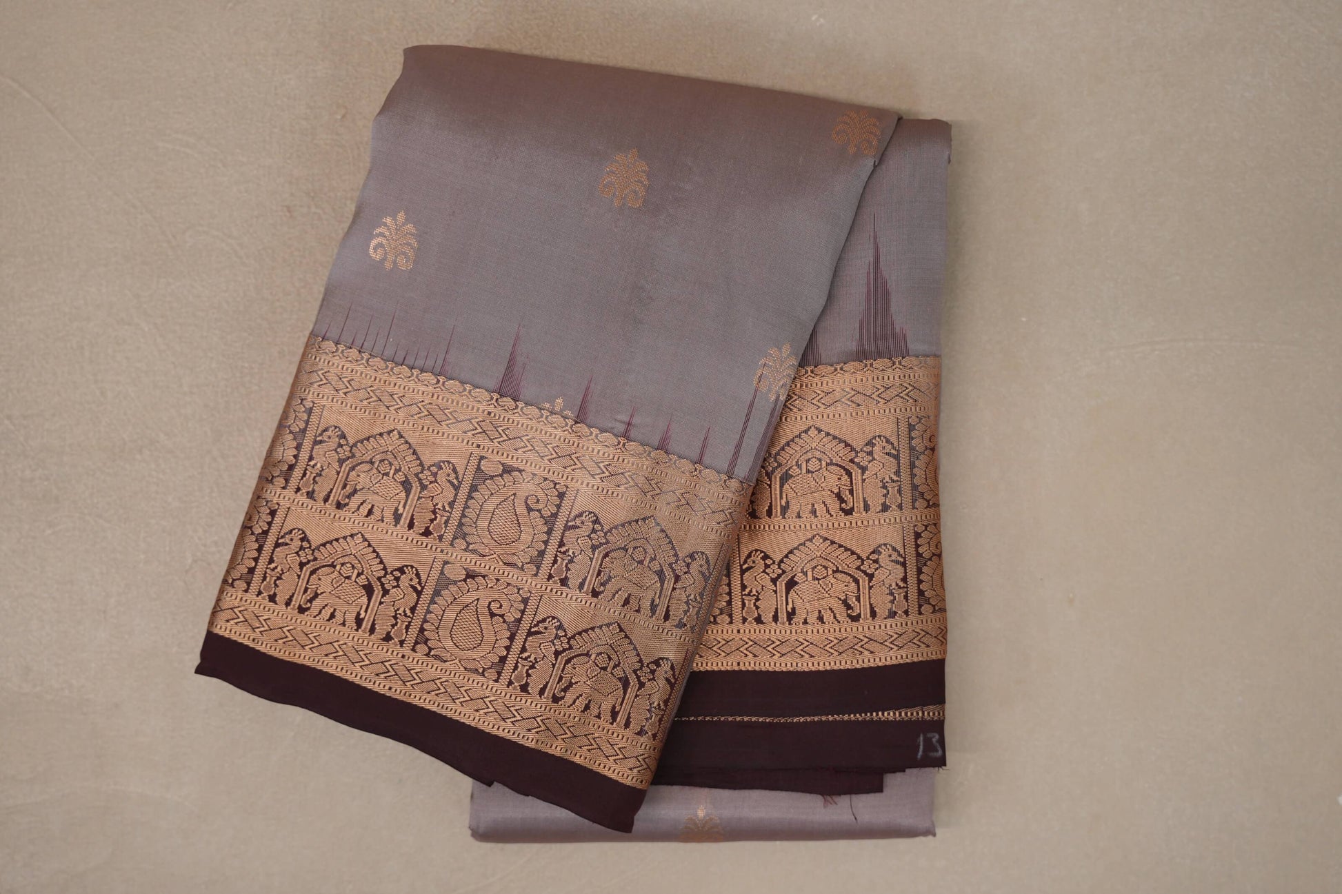 Mushroom Brown with Deep Coffee Brown Borders Light Weight Kanjivaram Silk Saree
