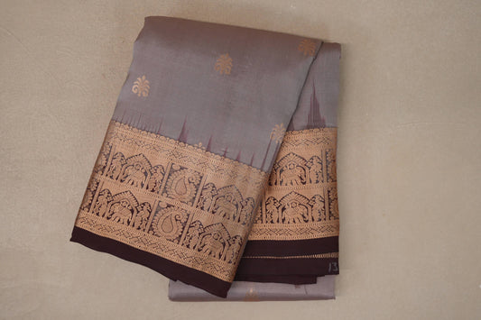 Mushroom Brown with Deep Coffee Brown Borders Light Weight Kanjivaram Silk Saree