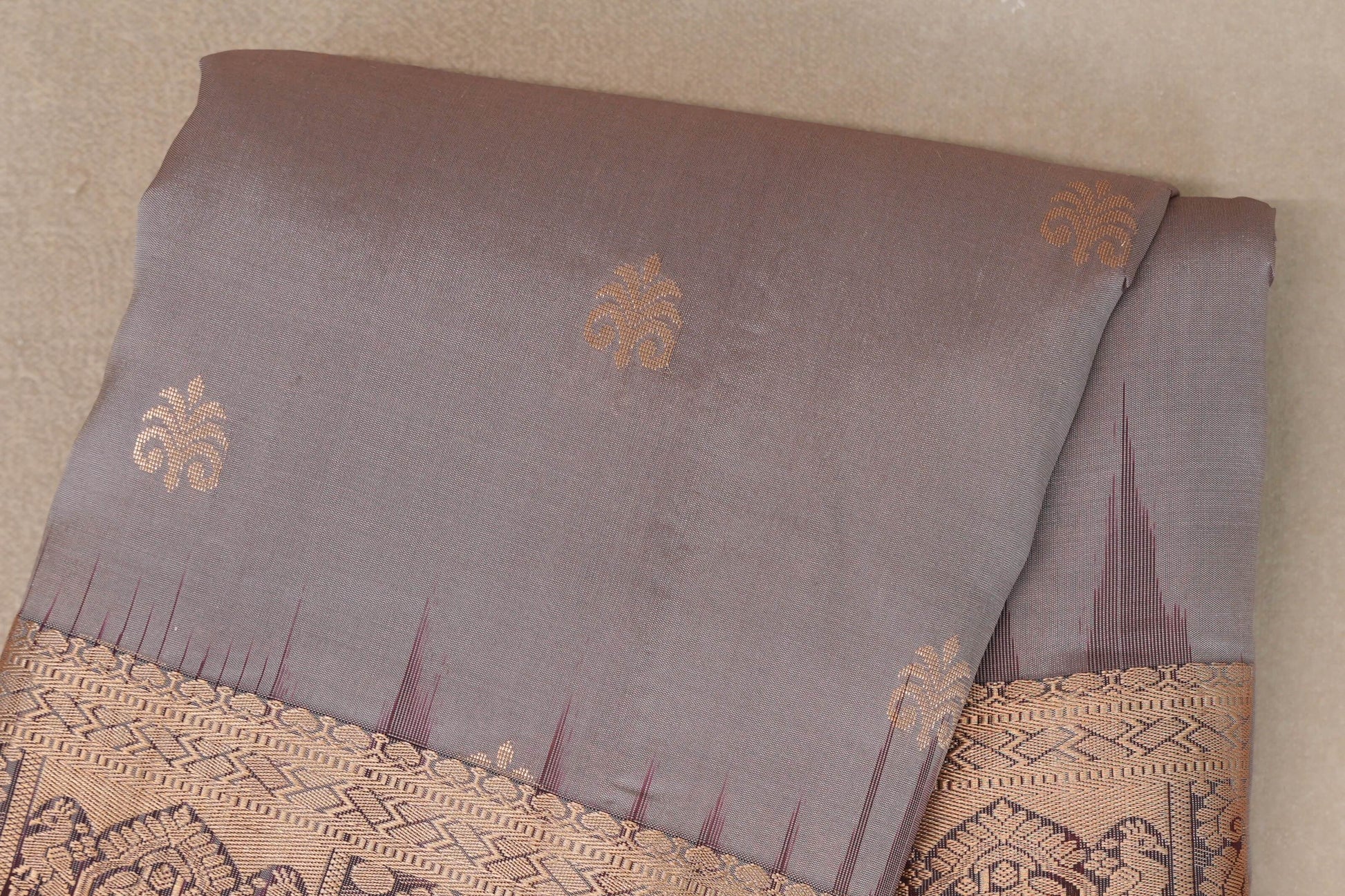 Mushroom Brown with Deep Coffee Brown Borders Light Weight Kanjivaram Silk Saree body