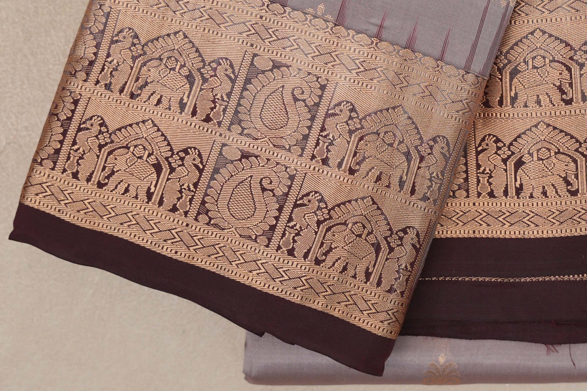 Mushroom Brown Light Weight Kanjivaram Silk Saree border