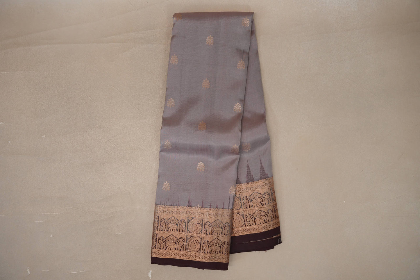 Online Mushroom Brown with Deep Coffee Brown Borders Light Weight Kanjivaram Silk Saree