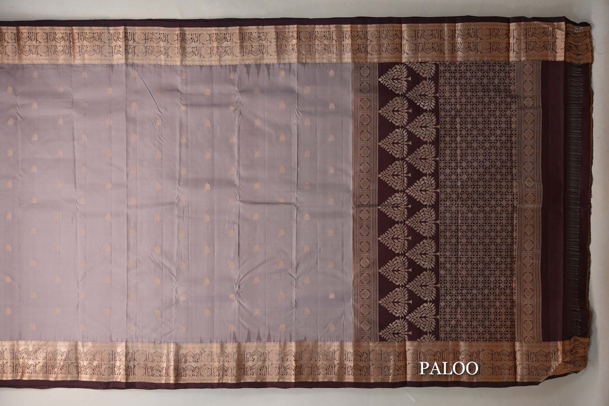Mushroom Brown with Deep Coffee Brown Borders Light Weight Kanjivaram Silk Saree paloo
