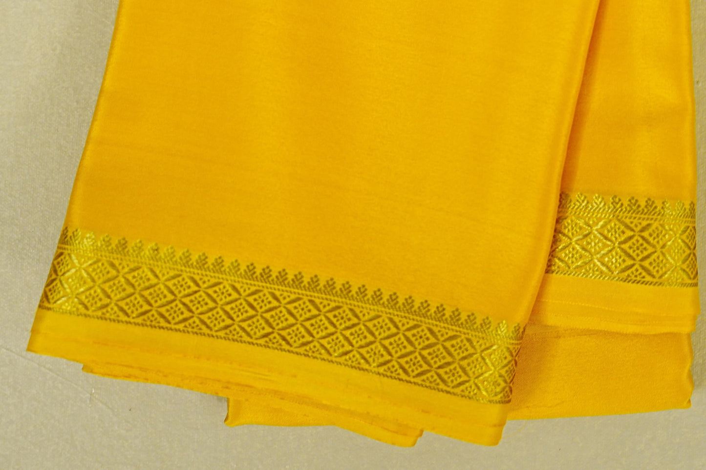 Bright Yellow Mysore Silk Saree by Shreenivas Silks border