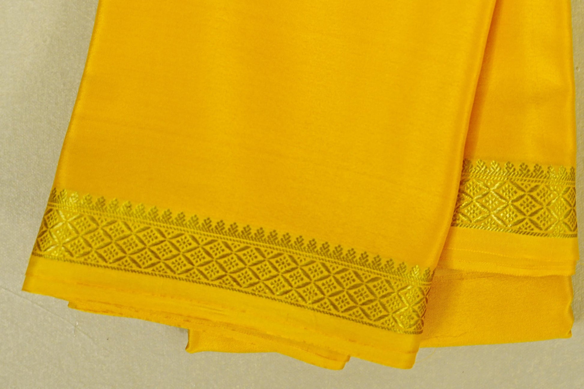 Bright Yellow Mysore Silk Saree by Shreenivas Silks border