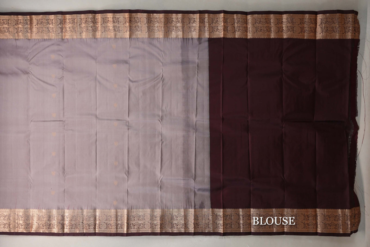Mushroom Brown with Deep Coffee Brown Borders Light Weight Kanjivaram Silk Saree blouse