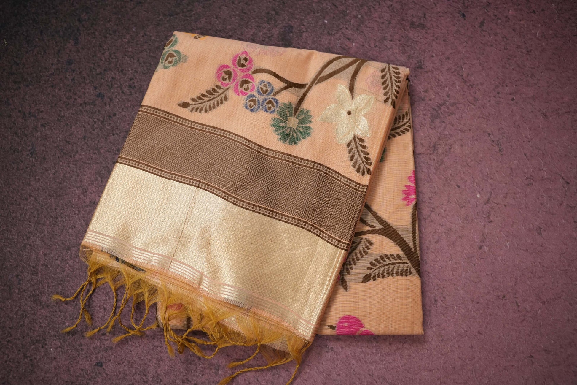 mild peach semi tussar silk saree