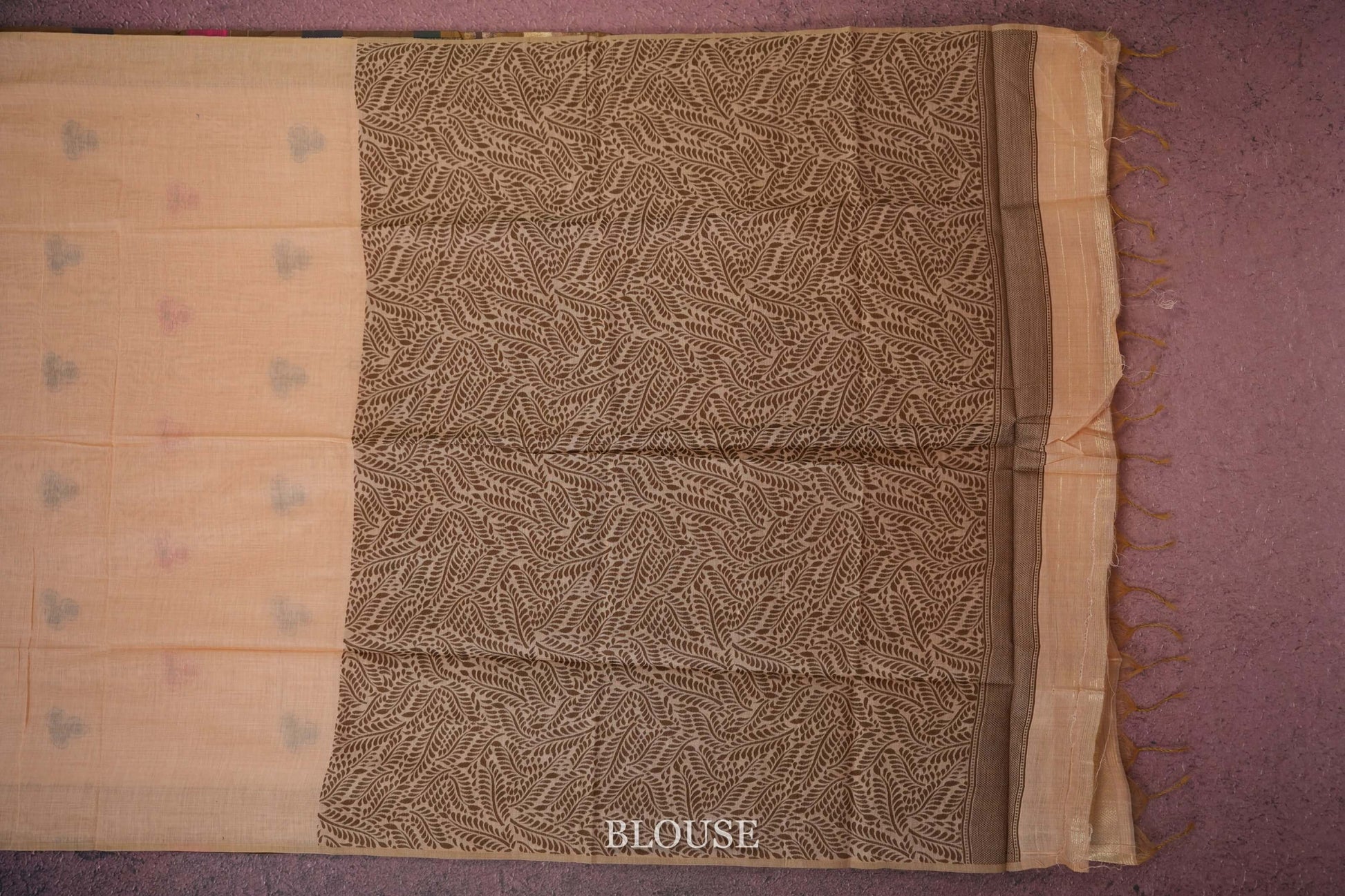 mild peach semi tussar silk saree blouse