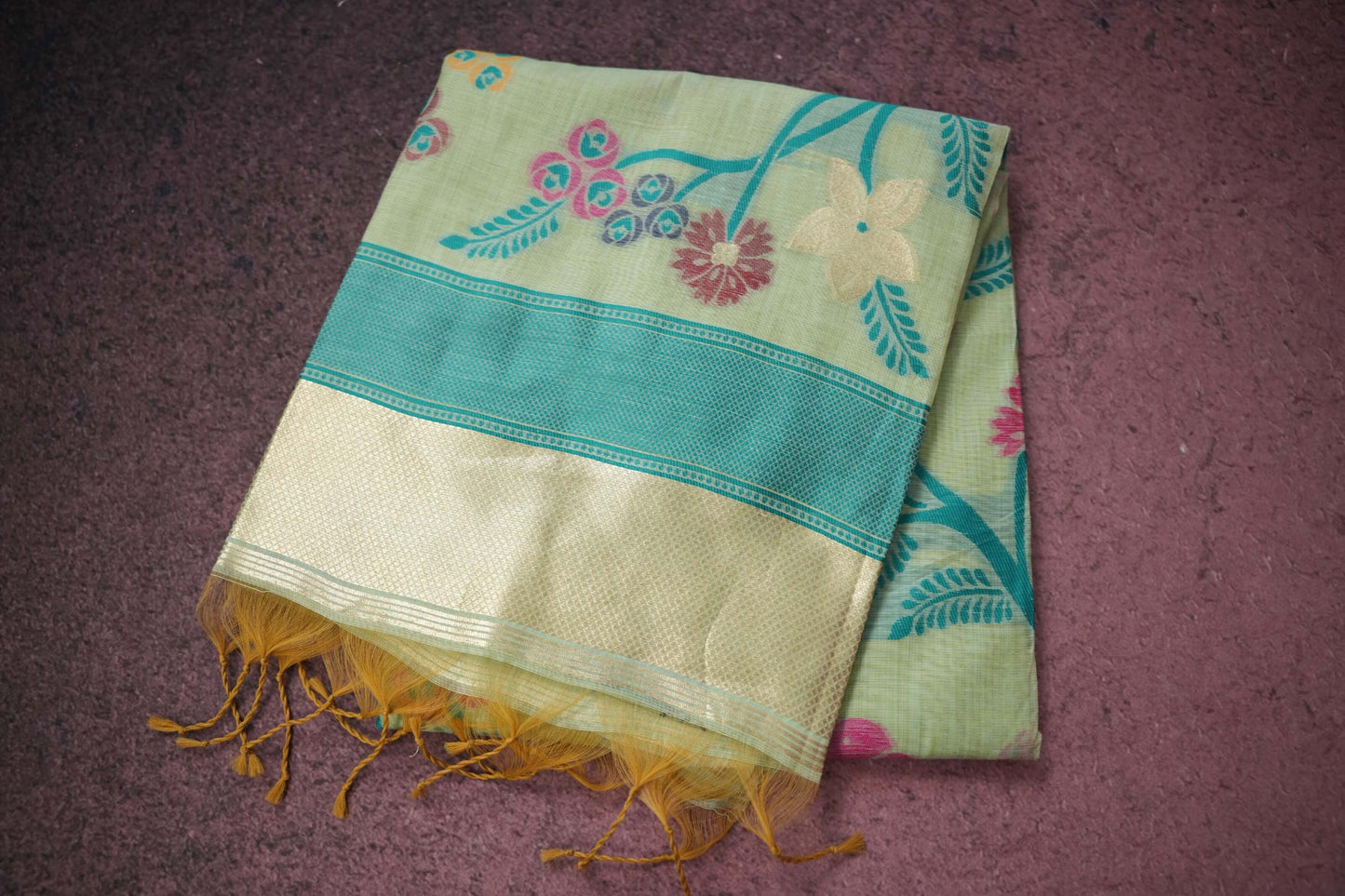pastel green semi tussar silk saree