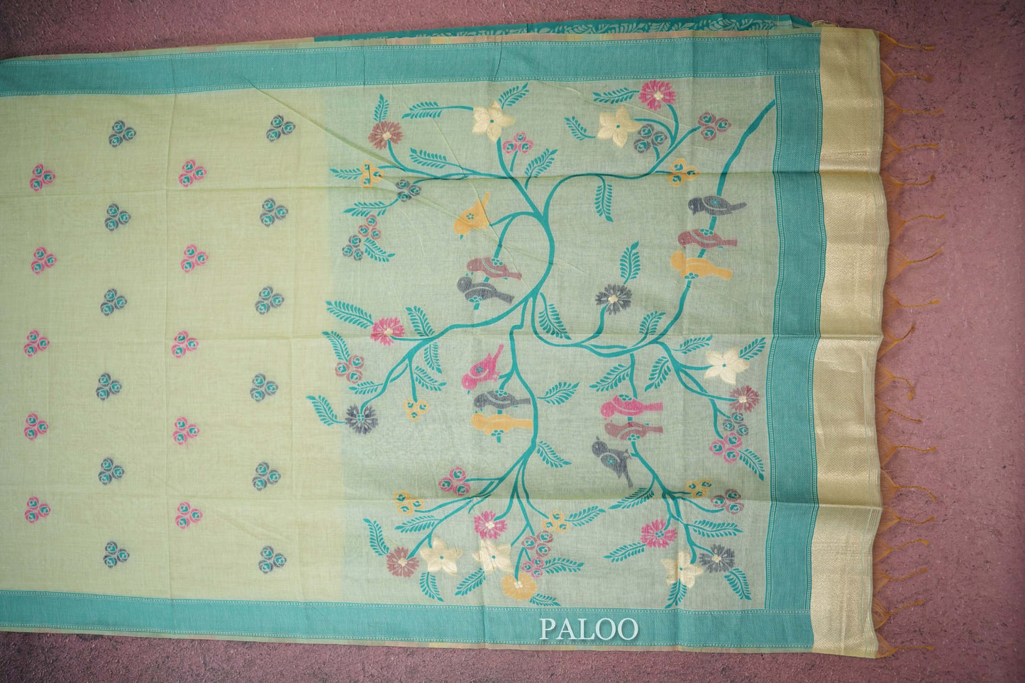 pastel green semi tussar silk saree paloo