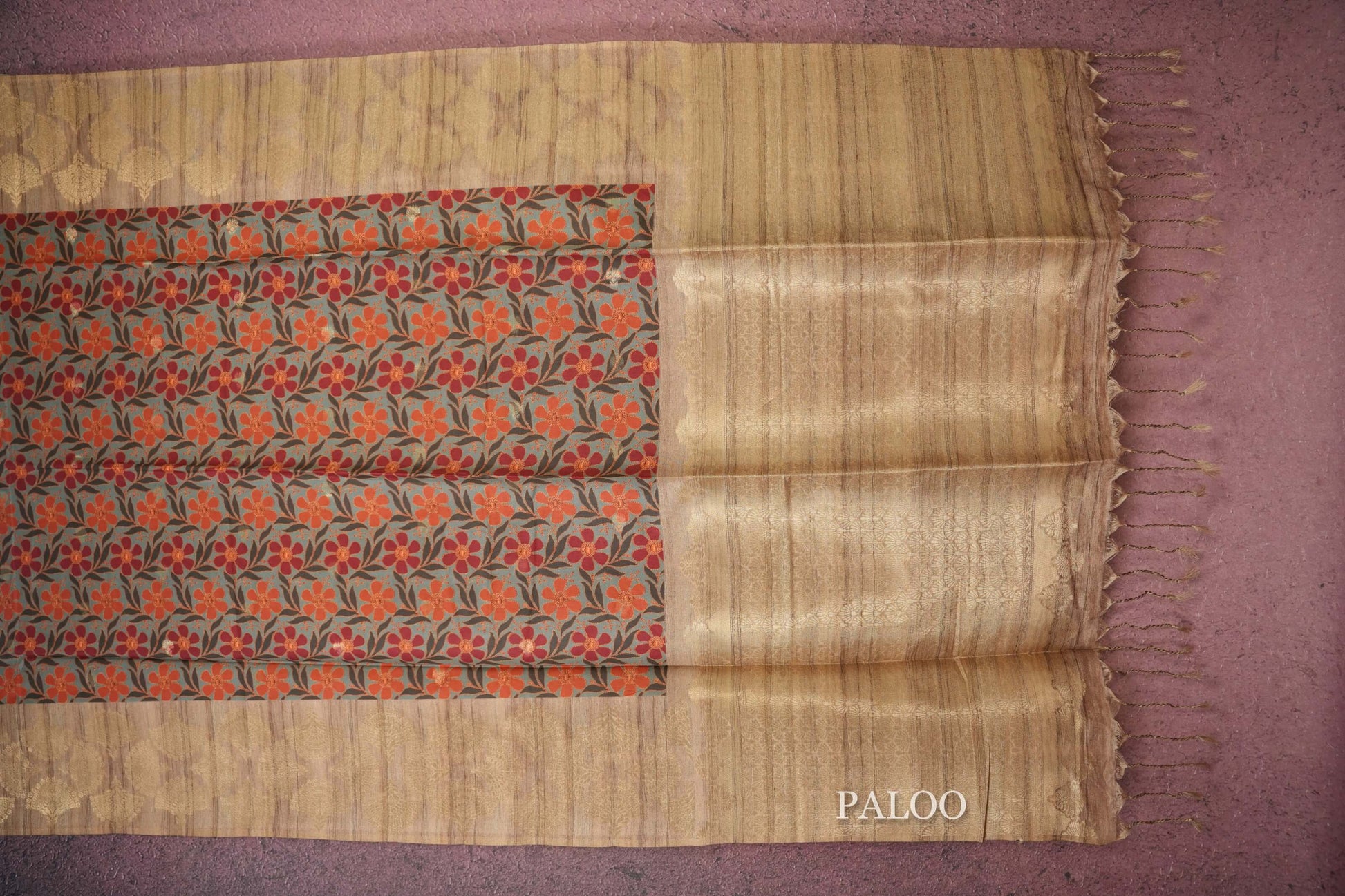  Multi colored semi tussar silk saree paloo
