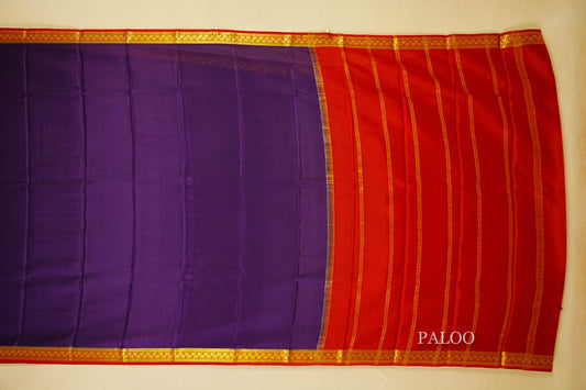 Deep Royal Purple with red borders Mysore Silk Saree paloo