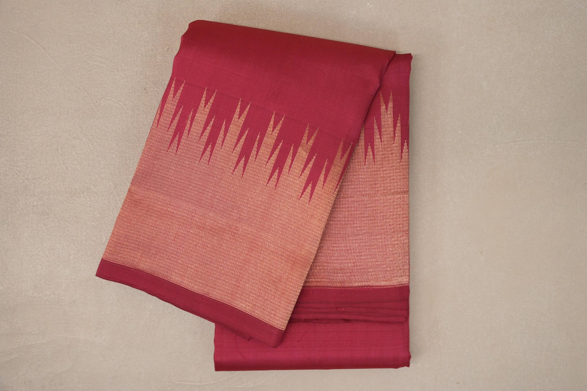 Reddish Pink with Temple Borders Light Weight Kanjivaram Silk Saree 