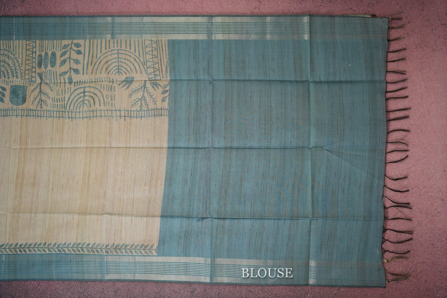 Beige semi tussar silk saree blouse