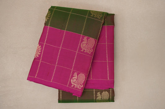 Dual Tone of Deep Maroon & Green with Bright Pink Borders Light Weight Kanjivaram Silk Saree