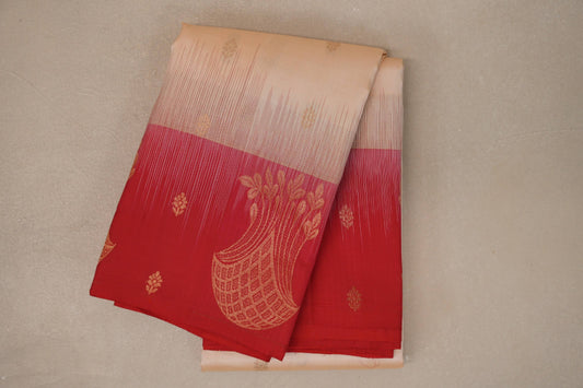 Cream with Bright Red Borders Light Weight Kanjivaram Silk Saree